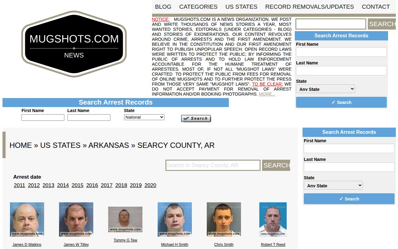 Historical unofficial Searcy County mugshot news records on Mugshots.com