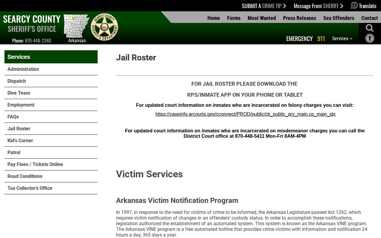 Searcy County busted mugshot roster and RPS app landing page
