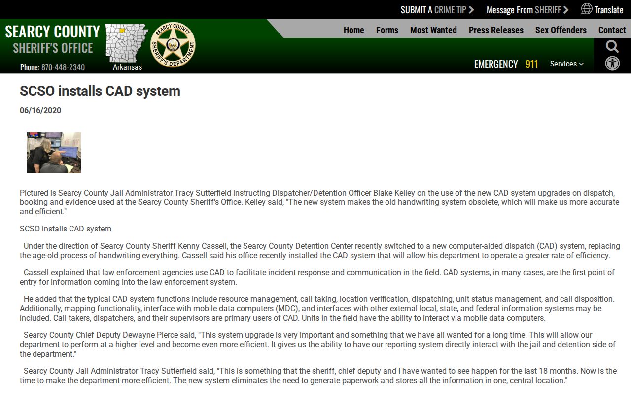 Searcy County arrest and release feed views in the RPS system announcement
