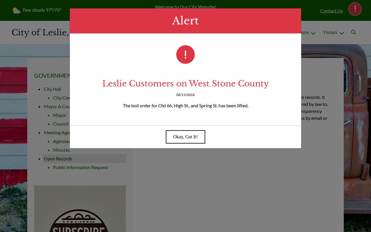Leslie Arkansas municipal open-records page for Searcy County records