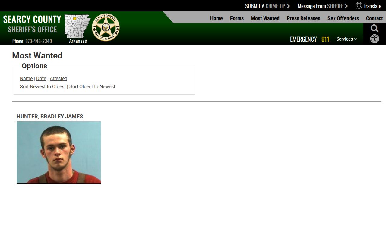 Searcy County most wanted fugitive record interface